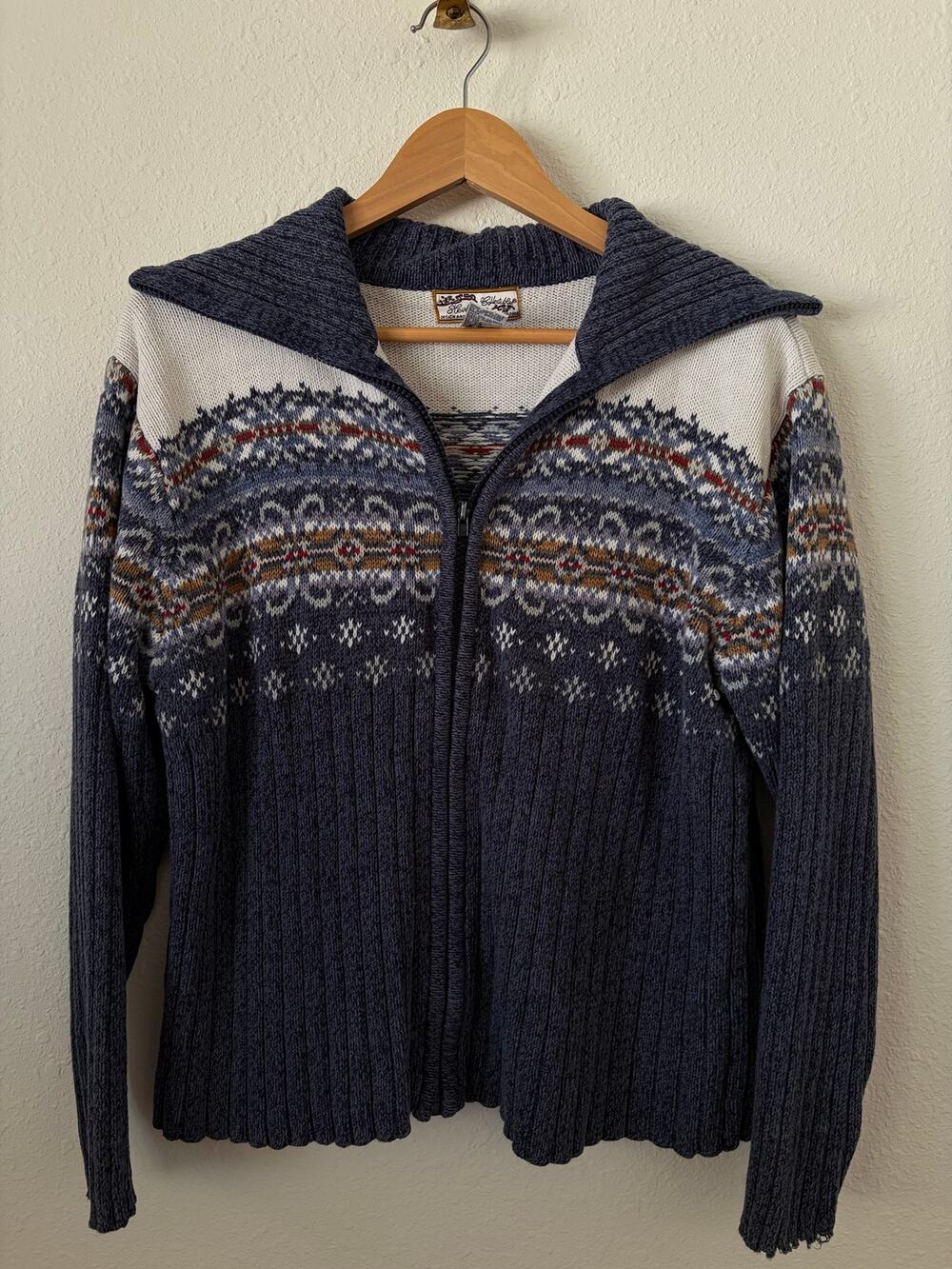Cozy Nordic-Pattern Zip-Up Sweater Ramie Cotton